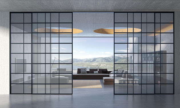 格栅门·黑色边框配白玻+2条同色圆管竖条40-1